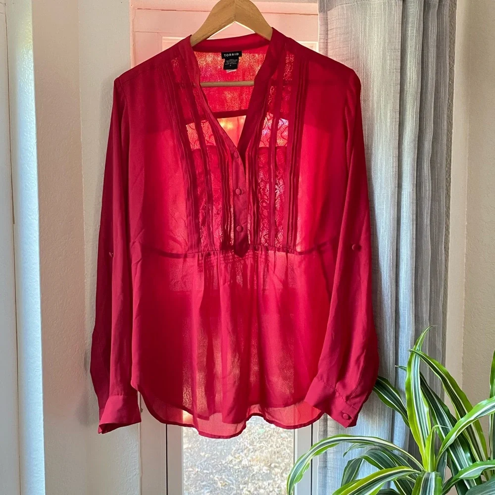 Torrid Long Sleeve Red Blouse Size L - Picture 1 of 8